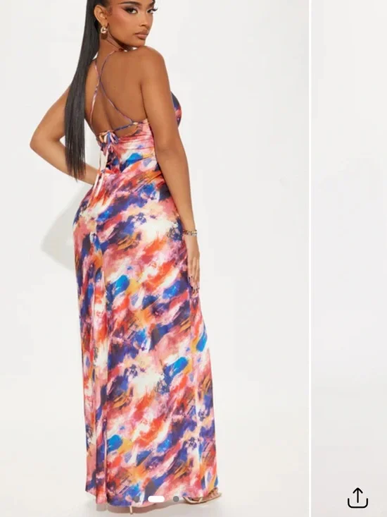 Fashion Nova Multi-Color Satin Strappy Maxi Dress - Picture 1 of 9